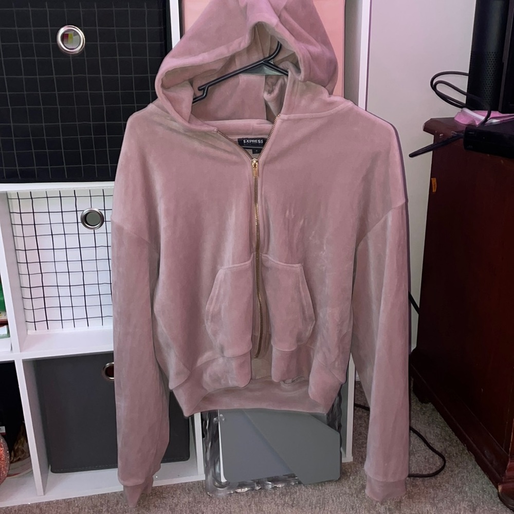 Velour cropped zip up